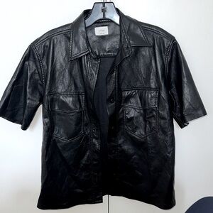 Aritzia Wilfred Black Leather Shirt Jacket 1